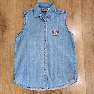 Vintage women's Auth Hard Rock Cafe Chicago sleeveless denim button-up size XL